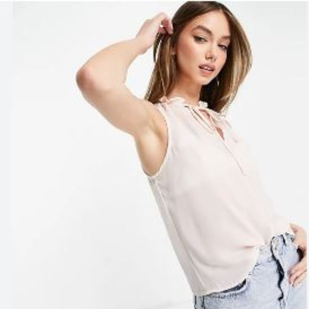ASOS DESIGN frill neck blouse with keyhole detail in Blush SIZE US 8